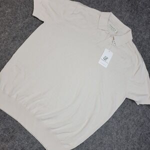 Collars & Co Polo Shirt Mens 2XL Beige Silk Blend Performance Knitwear Collared